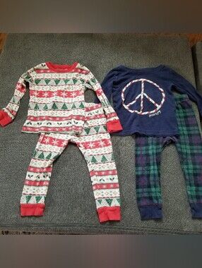 Kids Christmas Pajamas Navy Blue and Green Plaid Green White and Red Christmas